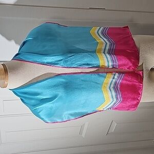 Silk scarf. 52" X 10". Pink, blue with yellow and white striped. COLLECTION XIIX